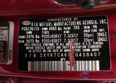 2014 Kia Sorento Lx from USA, damaged, VIN 5XYKTCA67EG438407